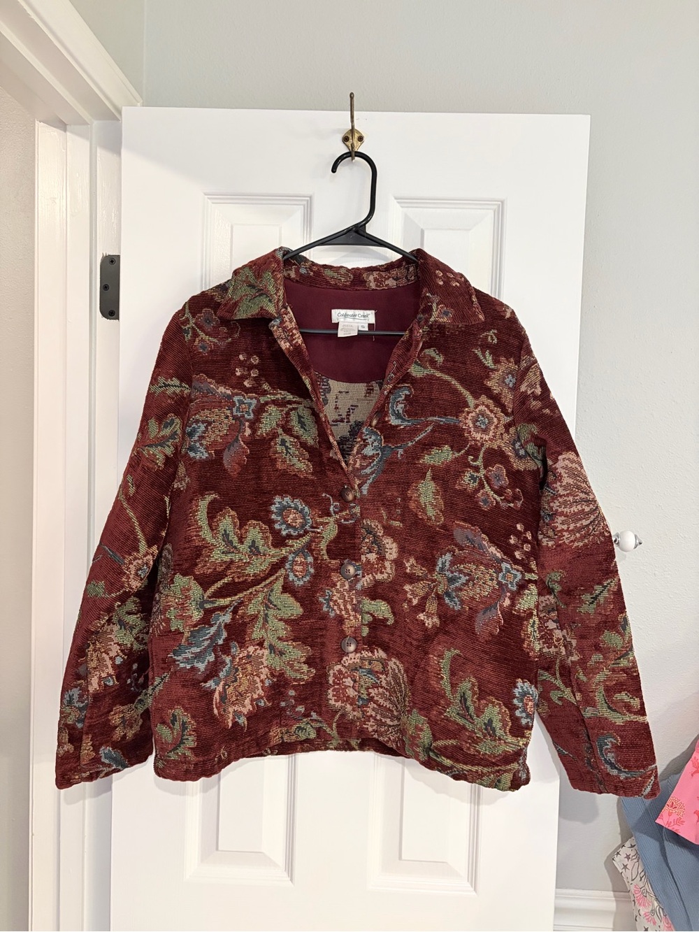 VTG Coldwater Creek Tapestry Jacket S Maroon Floral Brocade USA Made